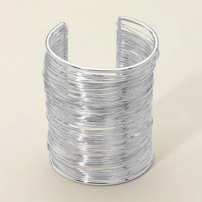 Fashnzfab Metal Wire Wide Cuff Bracelet Rhodium In Metallic