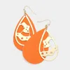 Fashnzfab Metal Witch Hat Accented Faux Leather Teardrop Layered Dangle Earrings - Orange In Gold