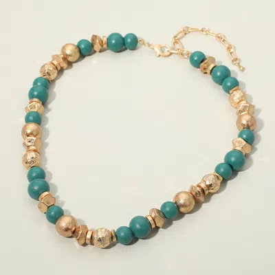Fashnzfab Metallic Accent Chunky Beaded Statement Necklace In Blue