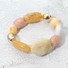 Fashnzfab Metallic Accent Marbled Pebble Beaded Stretch Bracelet In Multi