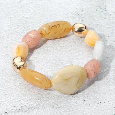 Fashnzfab Metallic Accent Marbled Pebble Beaded Stretch Bracelet In Multi