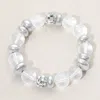 Fashnzfab Metallic Accent Transparent Ball Beaded Stretch Bracelet Rhodium In Multi