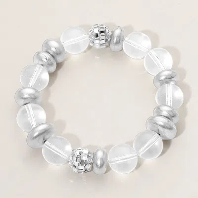 Fashnzfab Metallic Accent Transparent Ball Beaded Stretch Bracelet Rhodium In Multi
