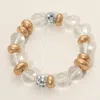 Fashnzfab Metallic Accent Transparent Ball Beaded Stretch Bracelet Worn Gold In Multi