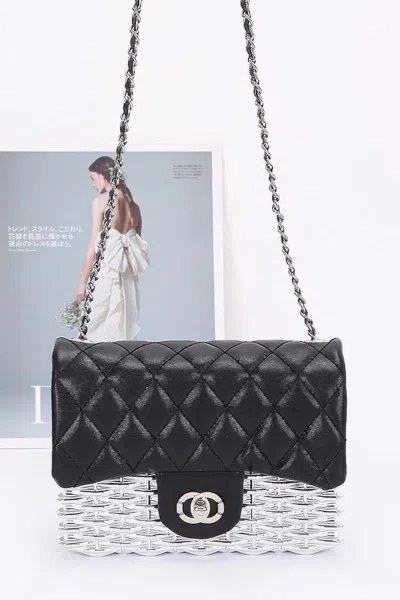 Fashnzfab Metallic Acrylic Flap Bag In Silver