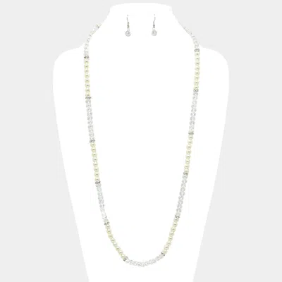 Fashnzfab Metallic Bead & Pearl Long Necklace In Multi