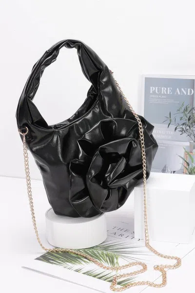 Fashnzfab Metallic Big Flower Handle Bag In Black