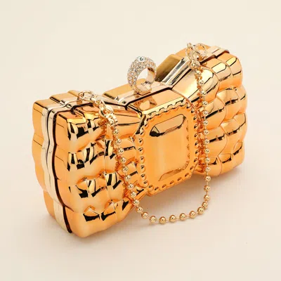 Fashnzfab Metallic Bow Clutch Evening Bag / Crossbody Bag In Gold