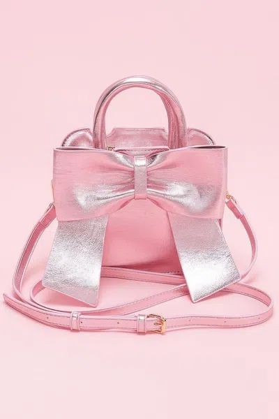 Fashnzfab Metallic Bow Front Top Handle Clutch In Pink