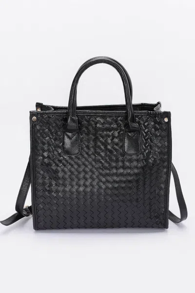 Fashnzfab Metallic Braided Tote Bag In Black