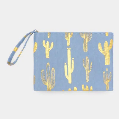 Fashnzfab Metallic Cactus Patterned Pouch Clutch Bag In Blue