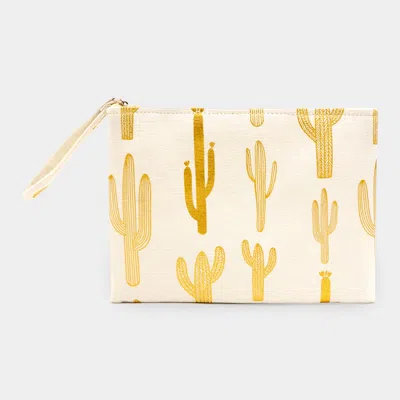Fashnzfab Metallic Cactus Patterned Pouch Clutch Bag In White