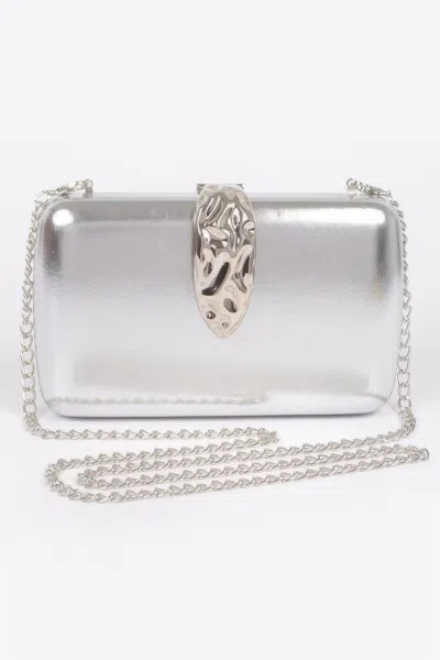 Fashnzfab Metallic Case Party Clutch In Silver