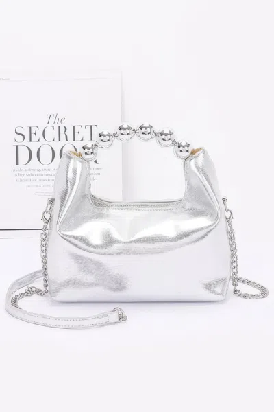Fashnzfab Metallic Ccb Ball Handle Bag In Silver