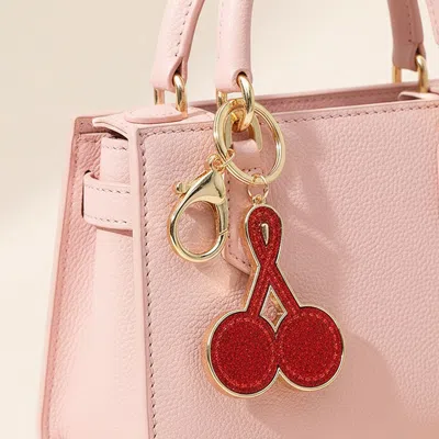 Fashnzfab Metallic Cherry Keychain Bag Charm In Burgundy