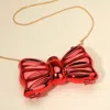 Fashnzfab Metallic Compact Bow Clutch Evening Bag / Crossbody Bag In Red