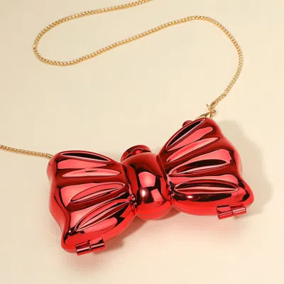Fashnzfab Metallic Compact Bow Clutch Evening Bag / Crossbody Bag In Red