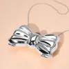 Fashnzfab Metallic Compact Bow Clutch Evening Bag / Crossbody Bag In Silver