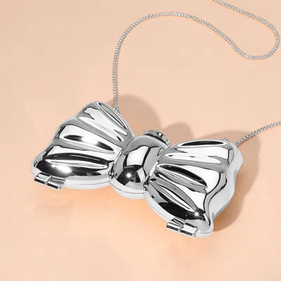 Fashnzfab Metallic Compact Bow Clutch Evening Bag / Crossbody Bag In Silver