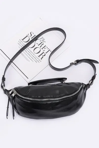 Fashnzfab Metallic Crossbody Bag In Black