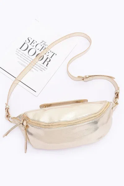 Fashnzfab Metallic Crossbody Bag In Gold