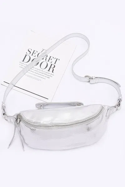 Fashnzfab Metallic Crossbody Bag In Silver