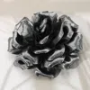 Fashnzfab Metallic Fabric Flower Pin Brooch / Hair Clip / Hair Band / Bracelet Black, Silver In Multi