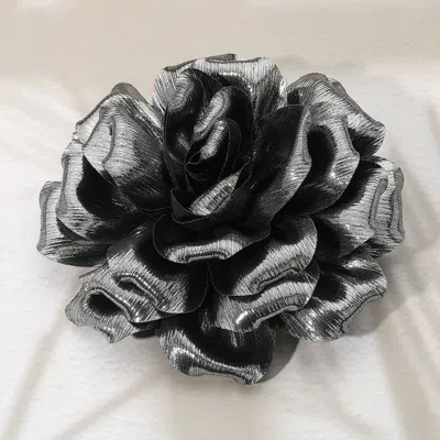 Fashnzfab Metallic Fabric Flower Pin Brooch / Hair Clip / Hair Band / Bracelet Black, Silver In Multi