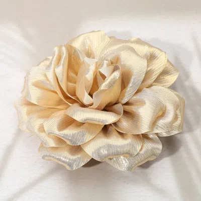 Fashnzfab Metallic Fabric Flower Pin Brooch / Hair Clip / Hair Band / Bracelet Champagne In White