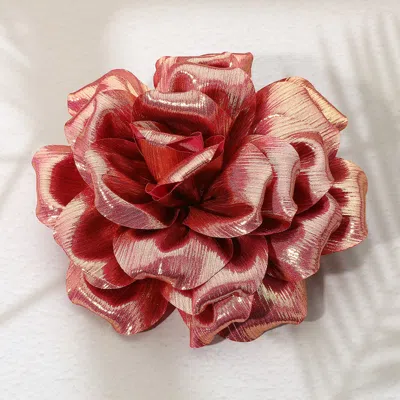 Fashnzfab Metallic Fabric Flower Pin Brooch / Hair Clip / Hair Band / Bracelet Fuchsia In Red