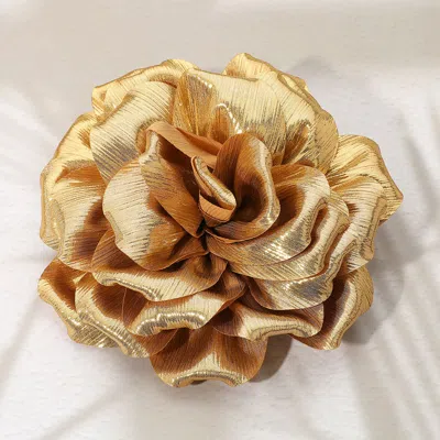 Fashnzfab Metallic Fabric Flower Pin Brooch / Hair Clip / Hair Band / Bracelet Gold