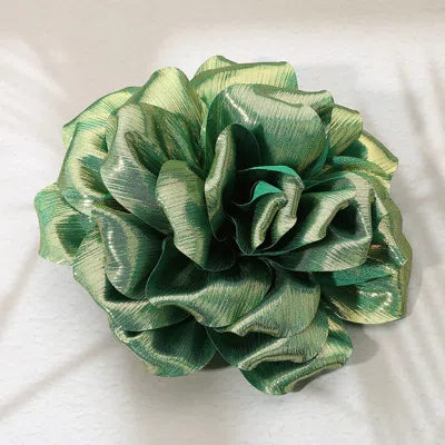 Fashnzfab Metallic Fabric Flower Pin Brooch / Hair Clip / Hair Band / Bracelet Green