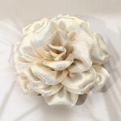 Fashnzfab Metallic Fabric Flower Pin Brooch / Hair Clip / Hair Band / Bracelet Ivory In Multi