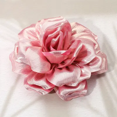 Fashnzfab Metallic Fabric Flower Pin Brooch / Hair Clip / Hair Band / Bracelet Pink