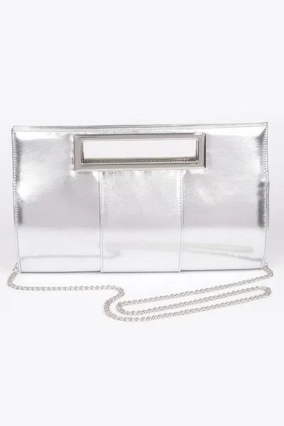 Fashnzfab Metallic Faux Leather Handle Clutch In Silver