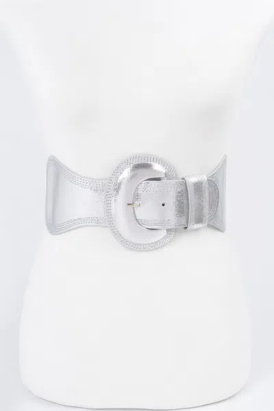 Fashnzfab Metallic Faux Leather Metallic Elastic Belt In Silver