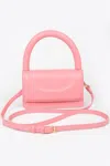 Fashnzfab Metallic Faux Leather Top Handle Clutch In Pink