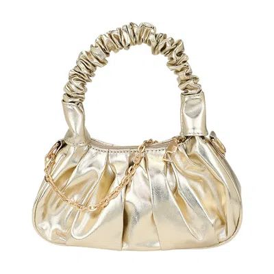 Fashnzfab Metallic Faux Leather Top Handle Crossbody Bag In Gold
