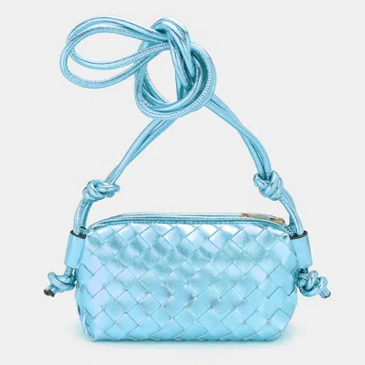 Fashnzfab Metallic Faux Leather Weaved Crossbody Bag In Blue