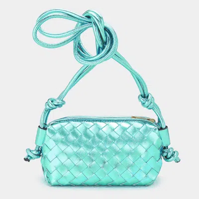 Fashnzfab Metallic Faux Leather Weaved Crossbody Bag In Green