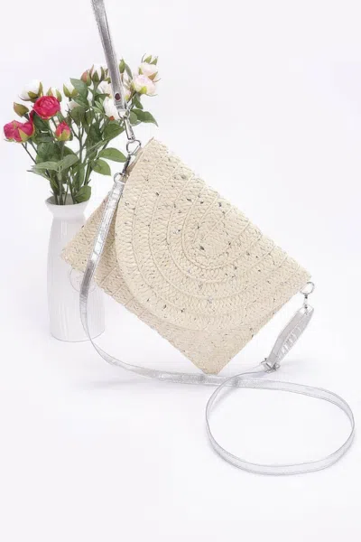 Fashnzfab Metallic Faux Straw Envelope Clutch In Silver
