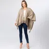 Fashnzfab Metallic Fringe Shawl Wrap Poncho In Gray