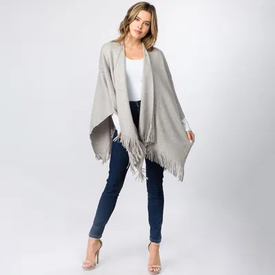 Fashnzfab Metallic Fringe Shawl Wrap Poncho In Gray