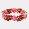 Fashnzfab Metallic Glass Bead & Cryatal Disc Ball Stretch Bracelet Ab, Gold, Red In Multi