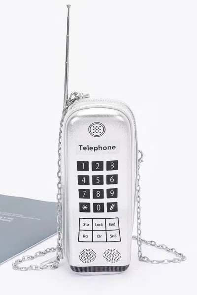 Fashnzfab Metallic Handphone Novelty Bag In Silver