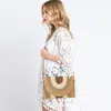 Fashnzfab Metallic Lined Multi Color Straw Clutch / Crossbody Bag In Gray