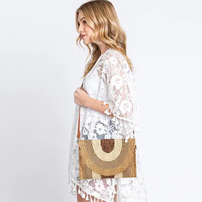 Fashnzfab Metallic Lined Multi Color Straw Clutch / Crossbody Bag In Gray