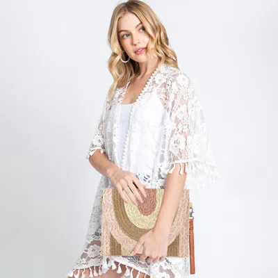 Fashnzfab Metallic Lined Multi Color Straw Clutch / Crossbody Bag In Pink