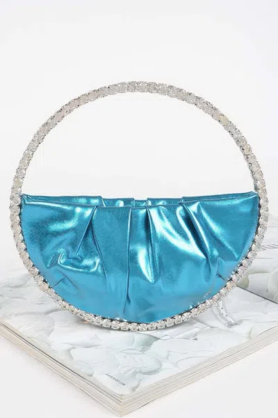 Fashnzfab Metallic Luna Bag W/stone Handle In Blue