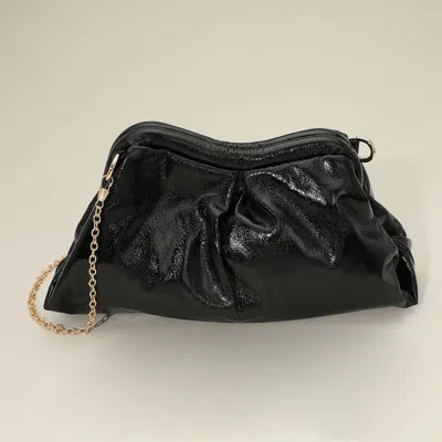 Fashnzfab Metallic Pleated Frame Clutch Evening Bag / Crossbody Bag In Black